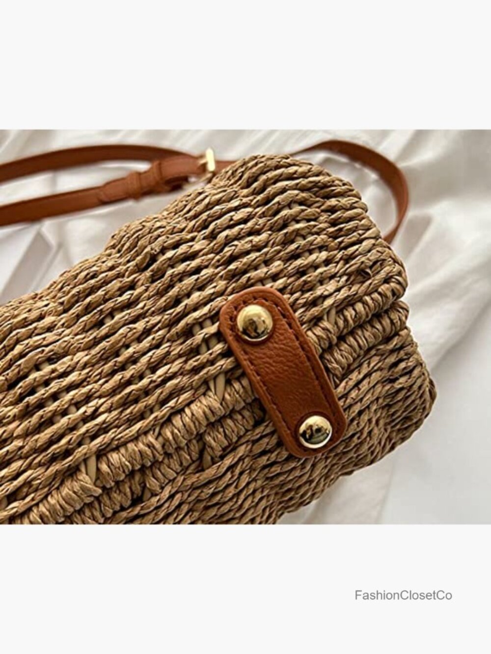 Straw Handwoven Top-Handle Crossbody Tote Clutch Bag for Travel - Picture 5 of 6